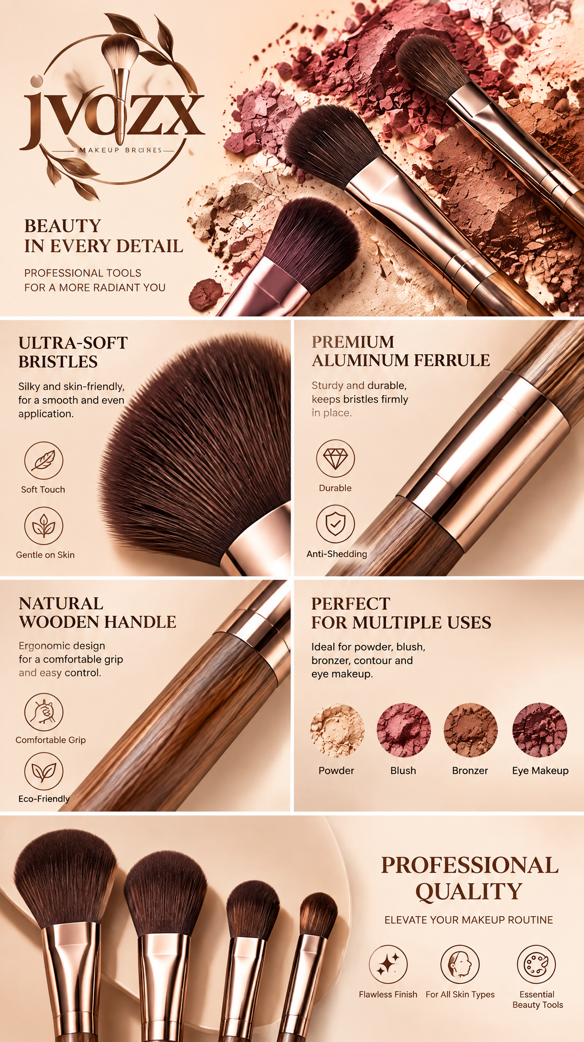 JVQZX Blush-Tone Shadow Brush Set