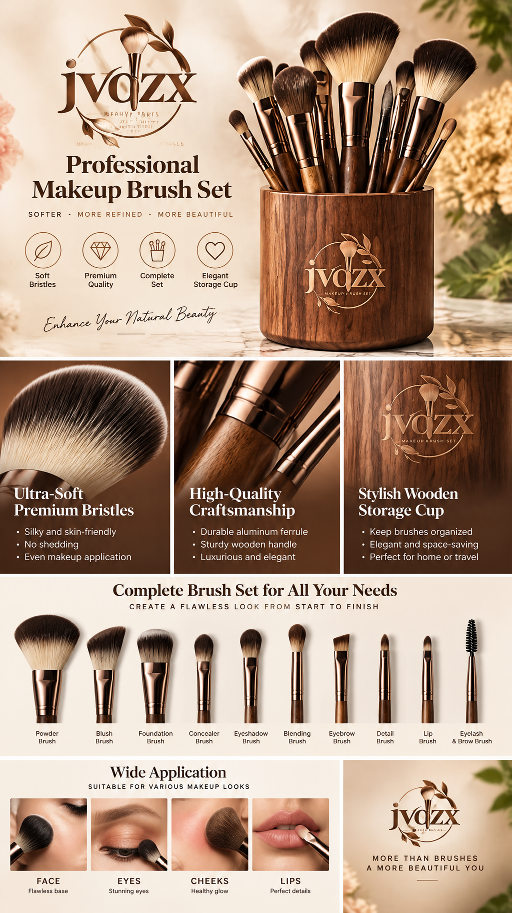 JVQZX Elegant Everyday Makeup Brush Set 11