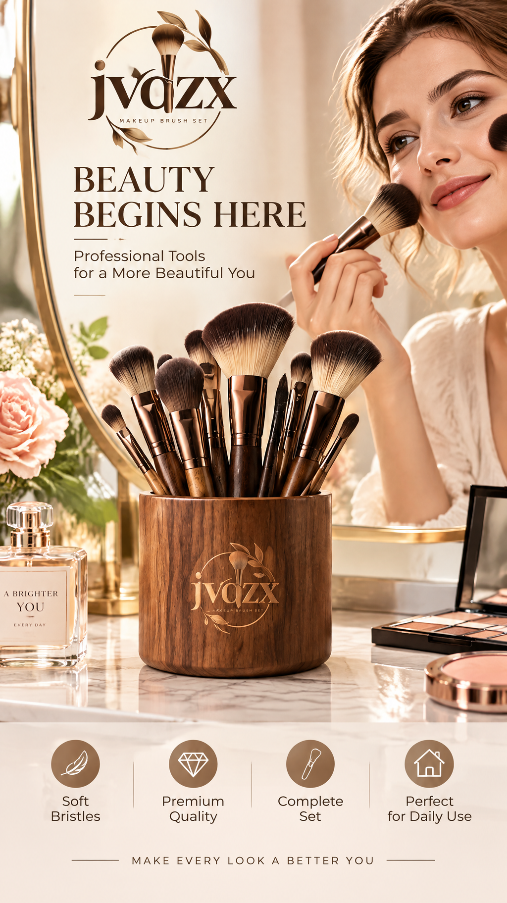 JVQZX Elegant Everyday Makeup Brush Set 11