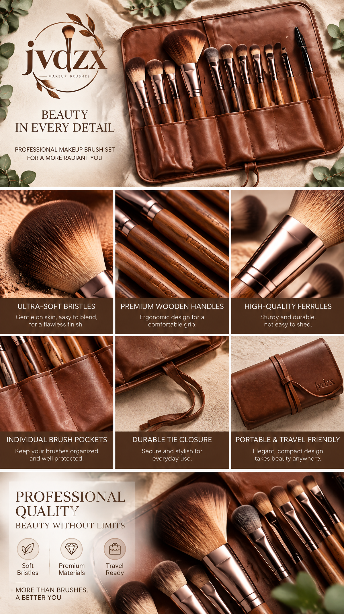 JVQZX Soft Glam Makeup Brush Collection 12