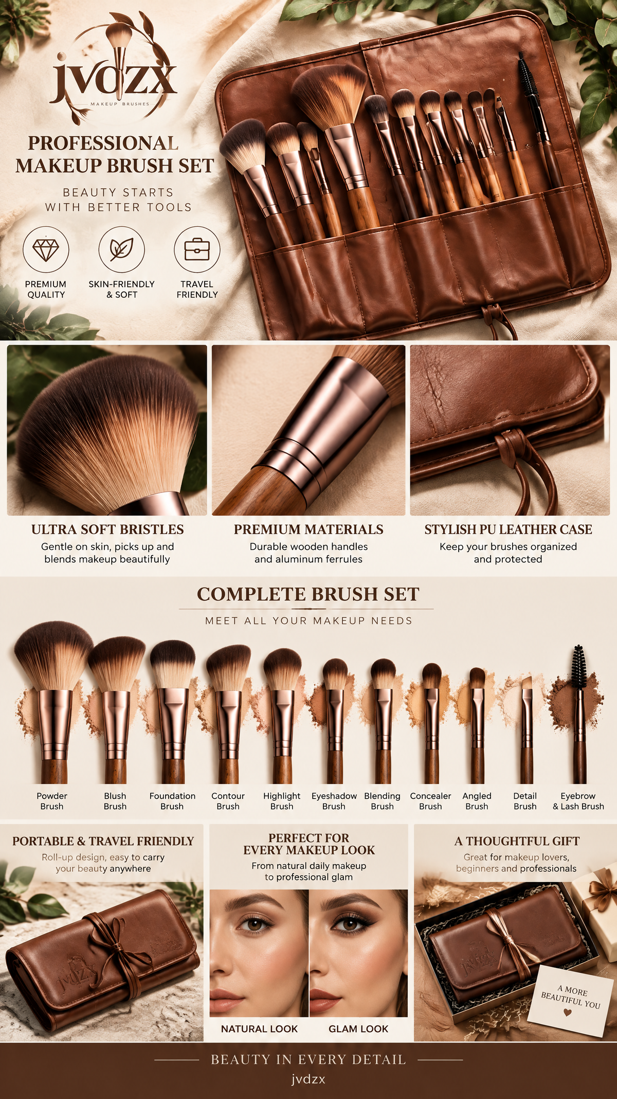 JVQZX Soft Glam Makeup Brush Collection 12