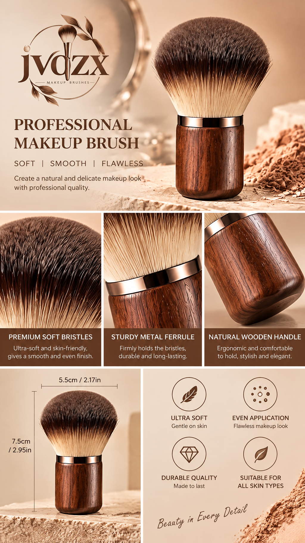 JVQZX Short Handle Kabuki Brush