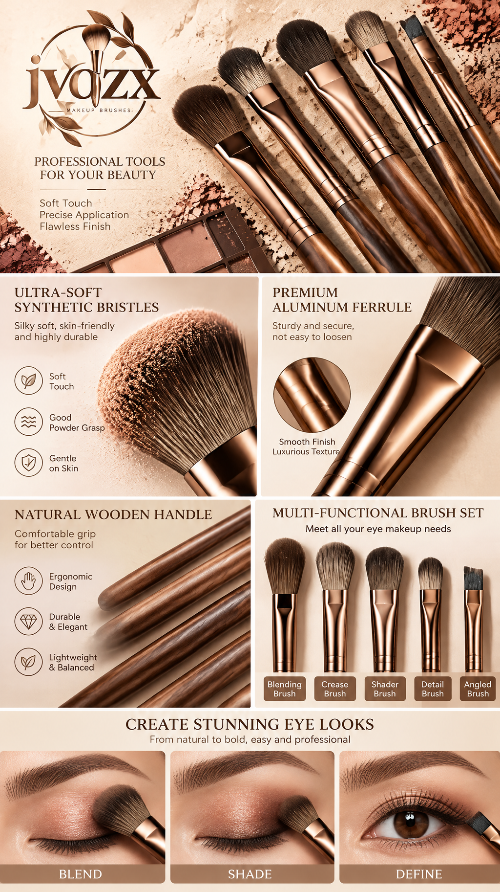 JVQZX Rose Gold Eye Brush Set detail image