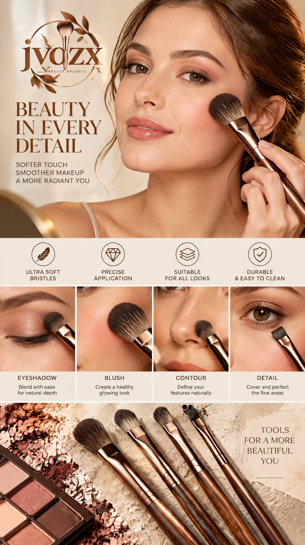 JVQZX Rose Gold Eye Brush Set product detail
