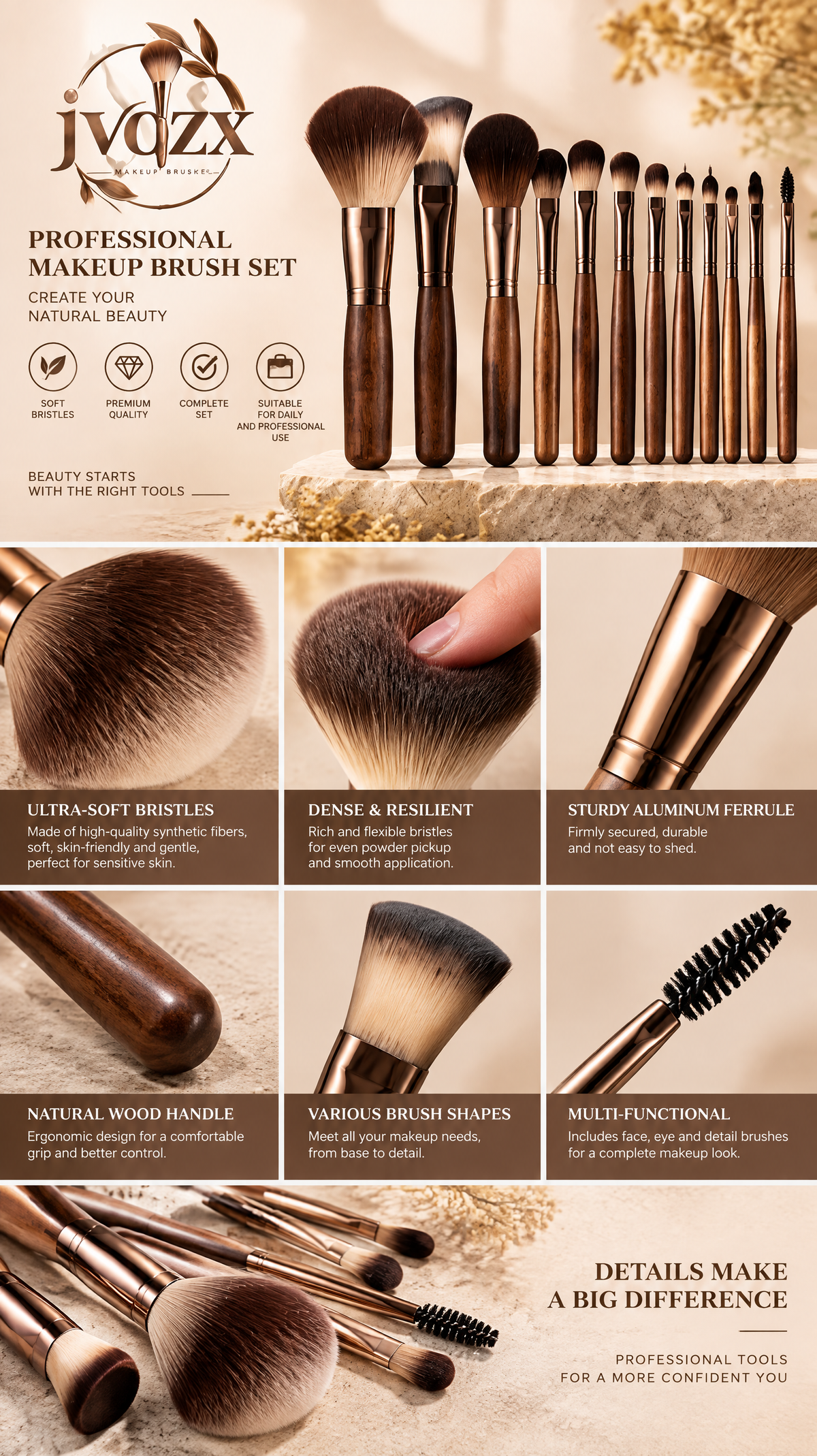 JVQZX Professional Beauty Brush Set 13