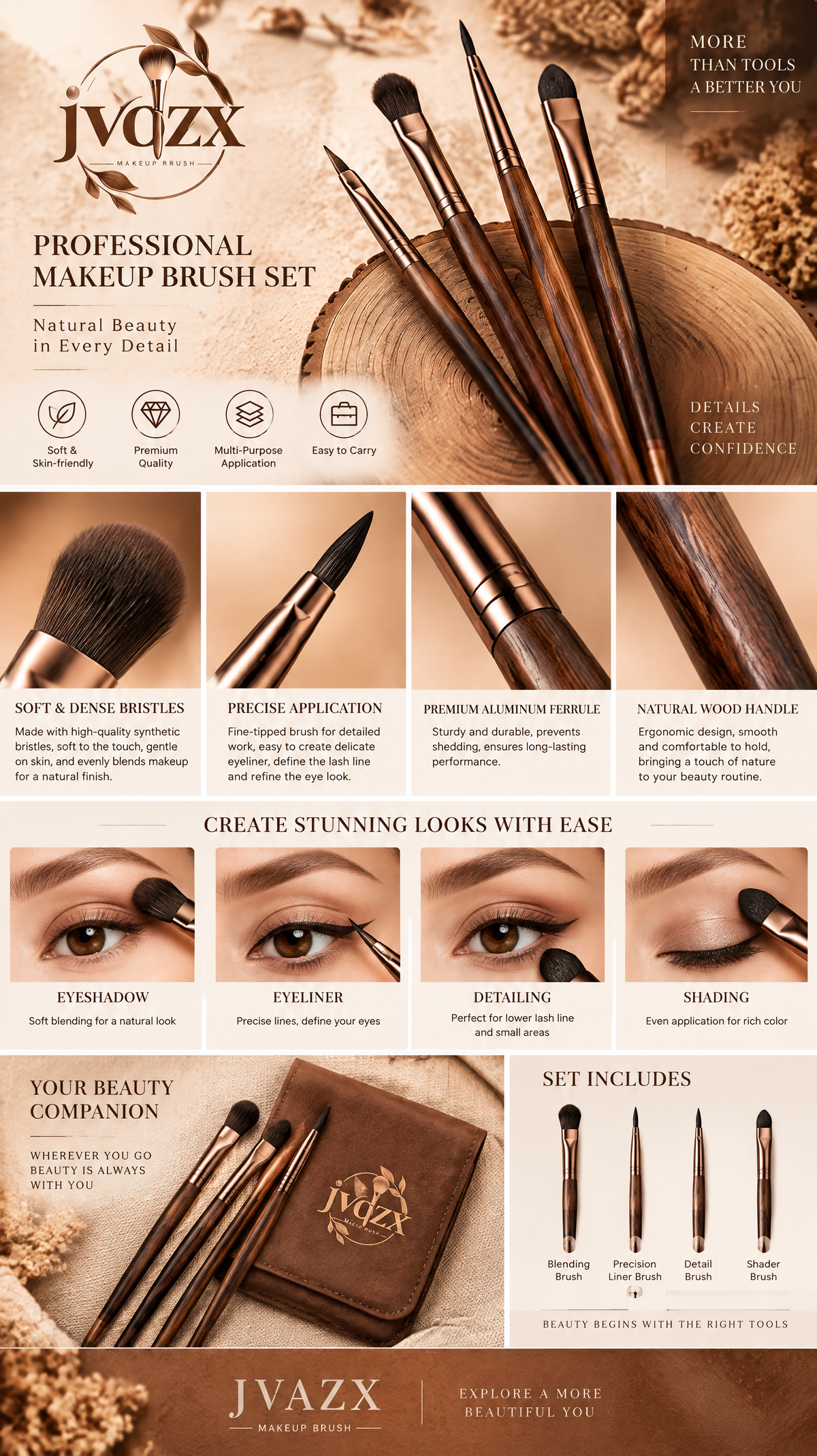 JVQZX Complete Everyday Makeup Brush Set